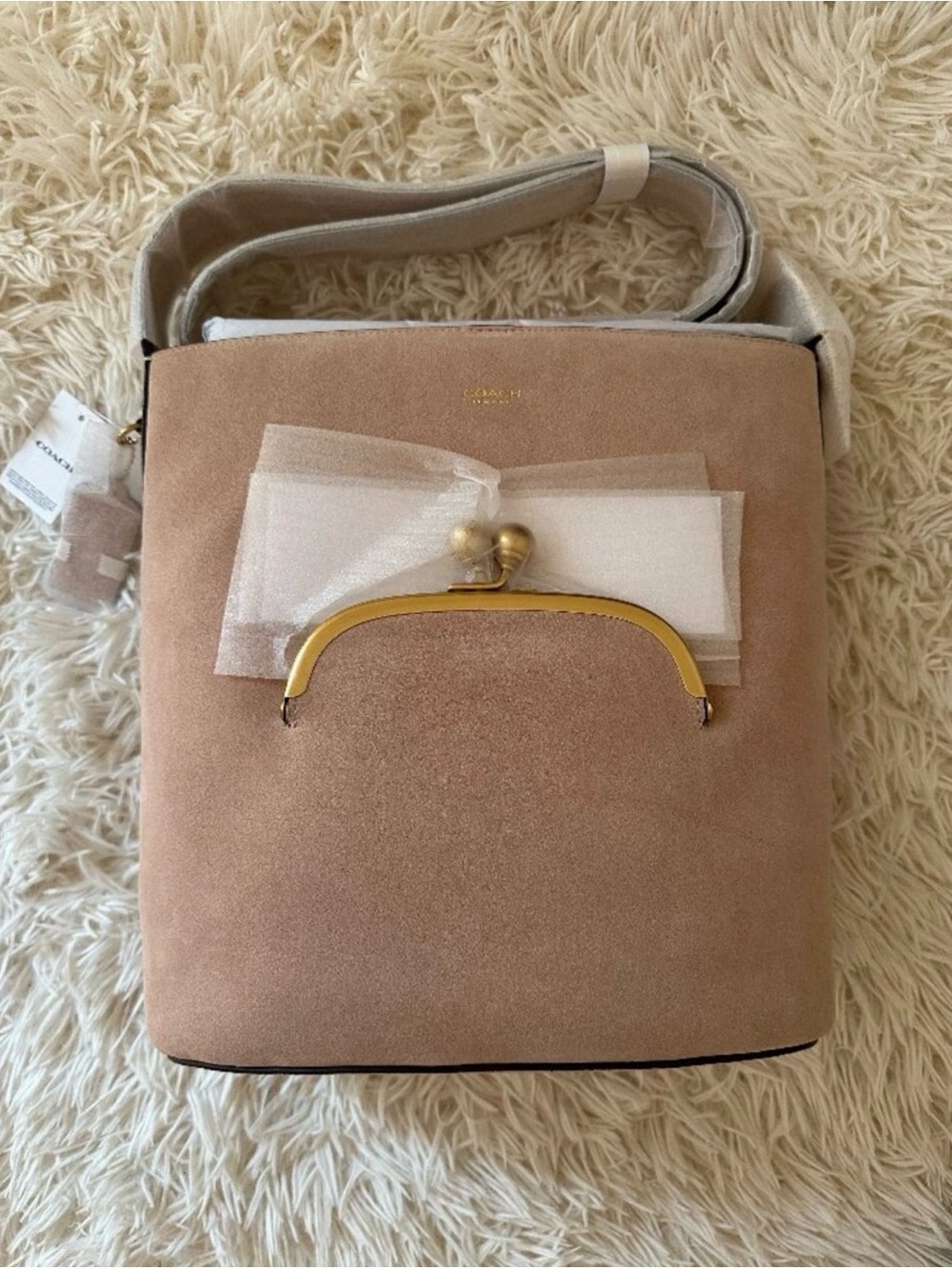 Coach Bleeker Women's Pink Leather Bucket Bag with Gold Accent NWT - Picture 3 of 5